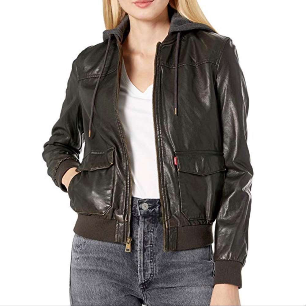 Levi’s two-pocket faux leather jacket with hood